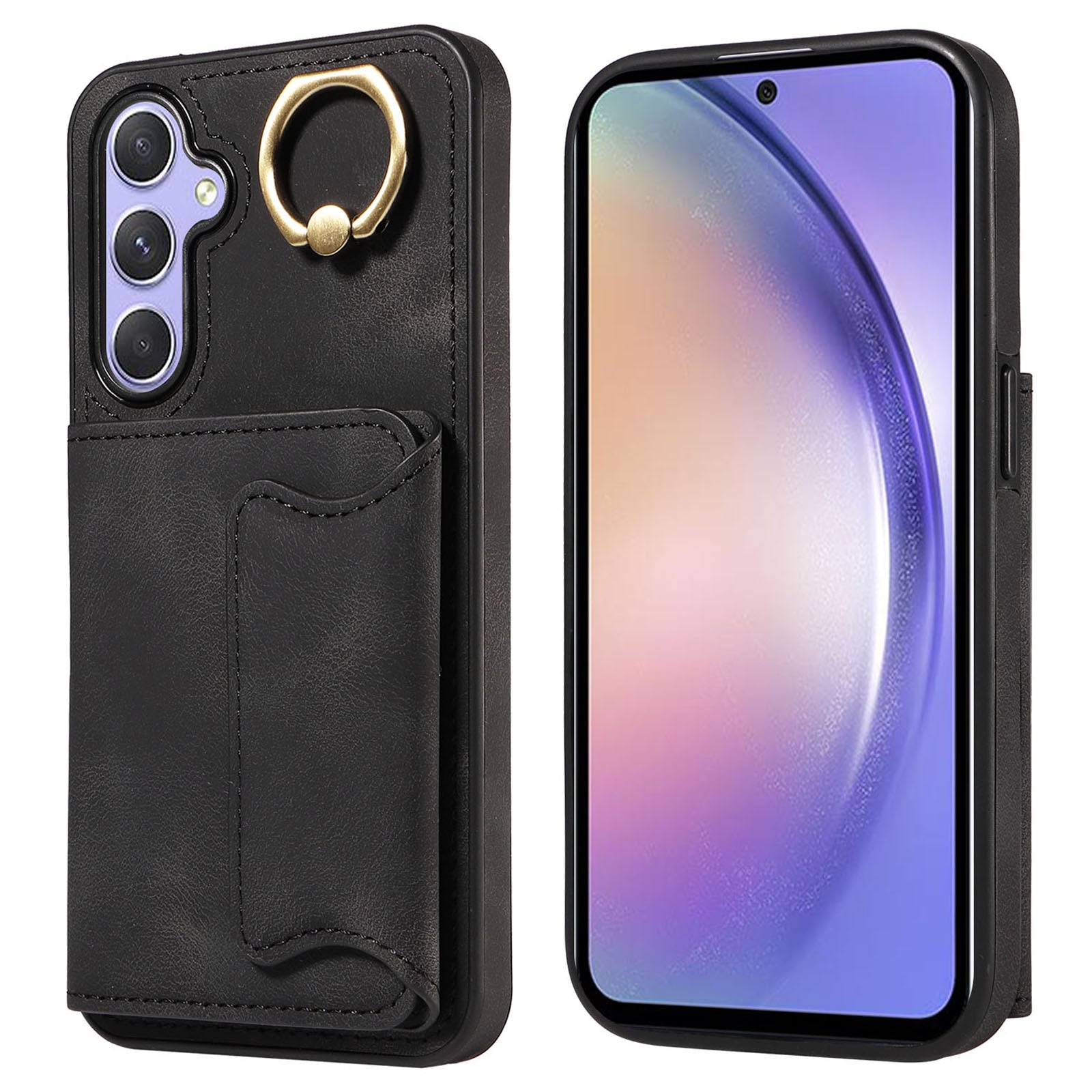 001 For Samsung Galaxy A54 5G Card Holder Phone Case Ring Kickstand Anti-drop PU Leather TPU Cover 001 For Samsung Galaxy A54 5G Card Holder Phone Case Ring Kickstand Anti-drop PU Leather TPU Cover